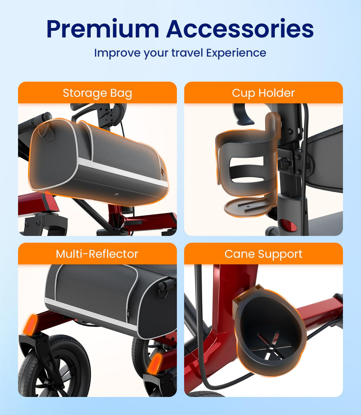 Walkers for Seniors with Seat Outdoor Rollator 12'' All Terrain I9114