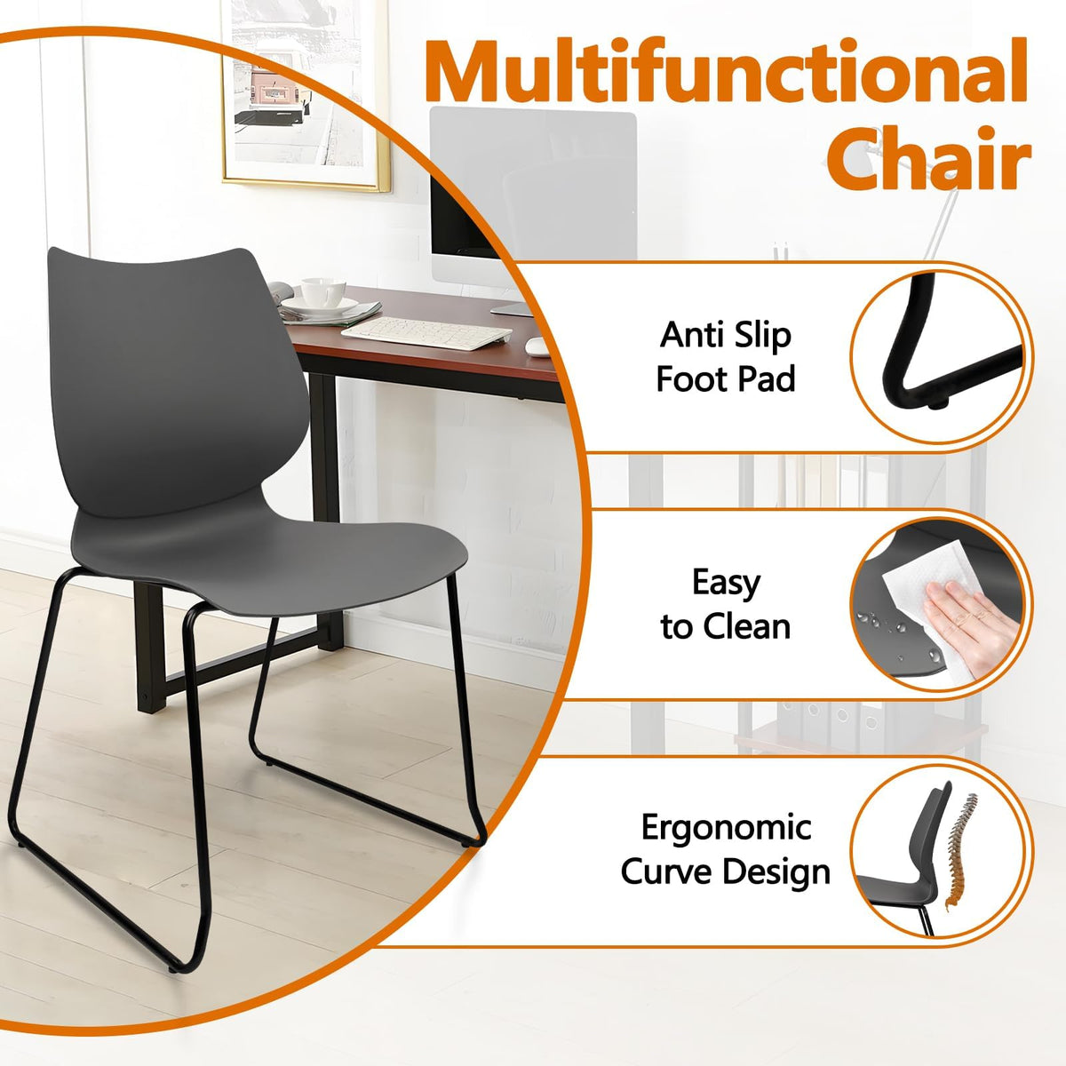 Stacking Chairs with Metal Legs Set of 12, Grey H3157