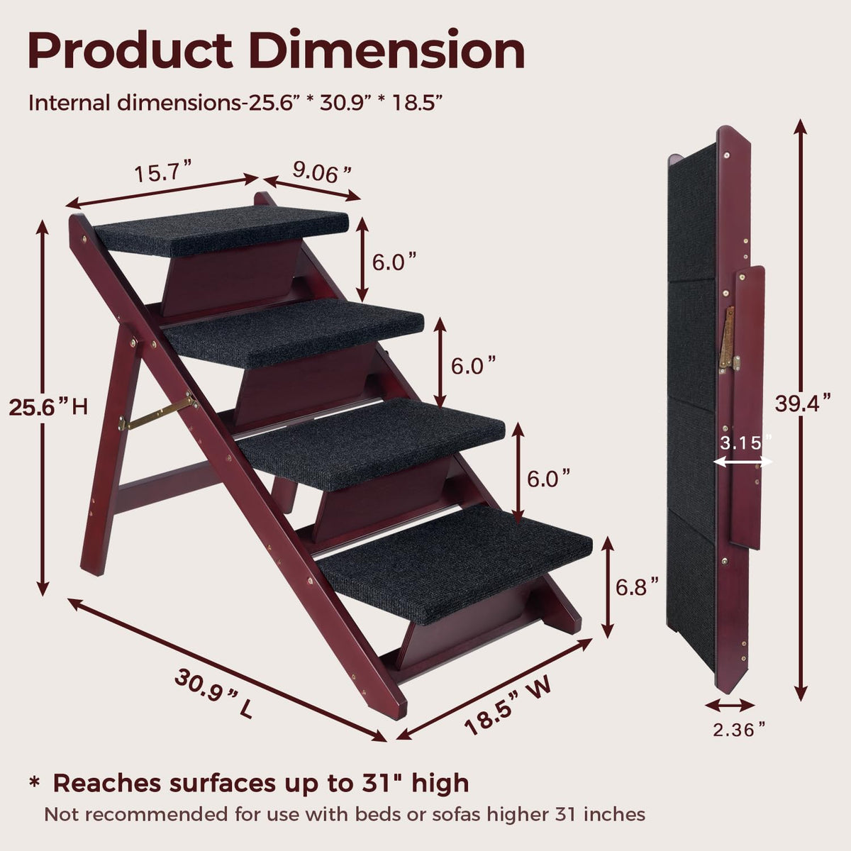 Foldable 4 Steps Wooden Dog Stairs R858