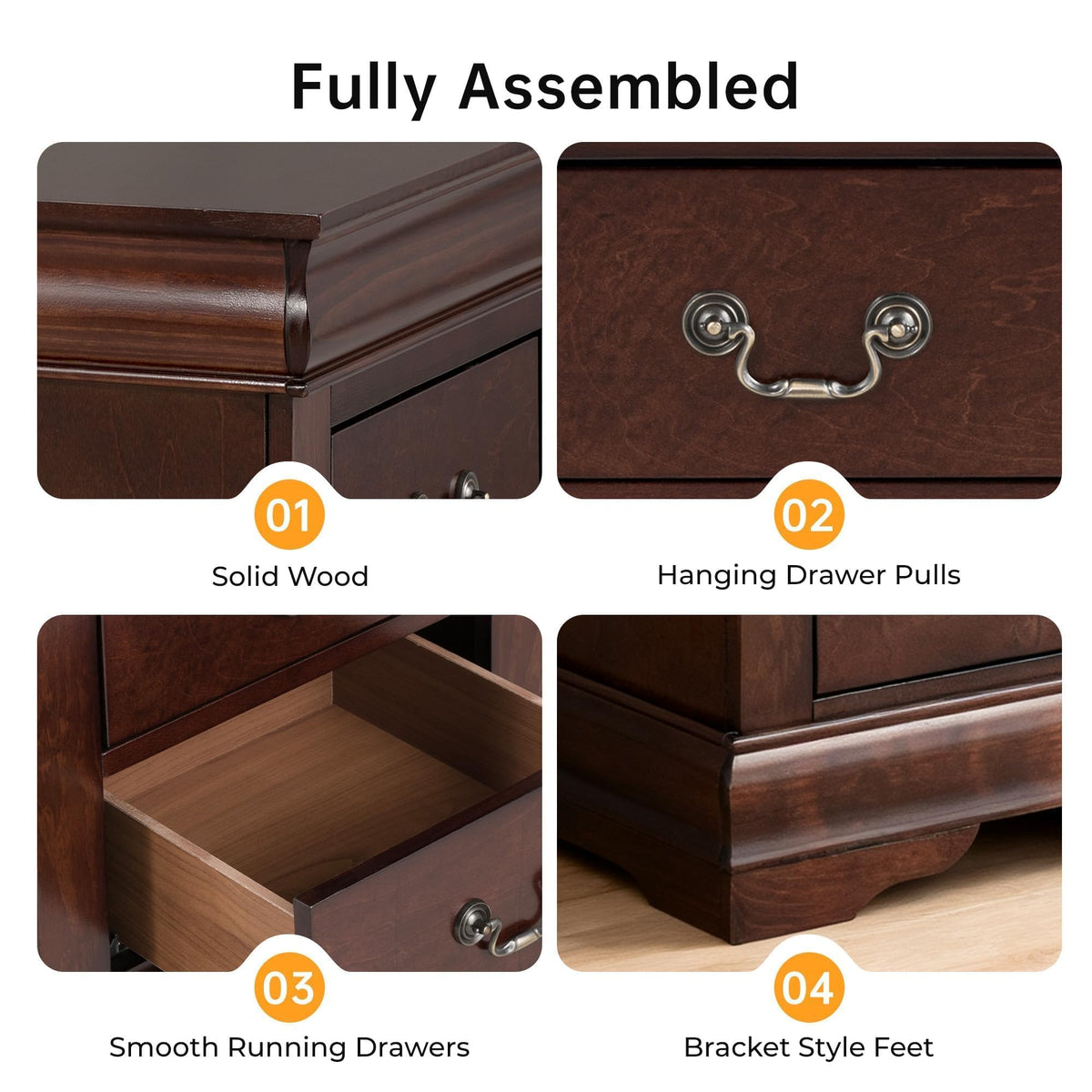Cherry Wood Nightstand Set of 2 with 2 Drawers S358231
