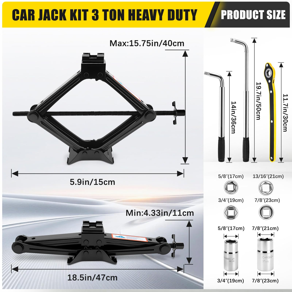 3 Ton Portable Scissor Car Jack with Wheel Wrench C126694