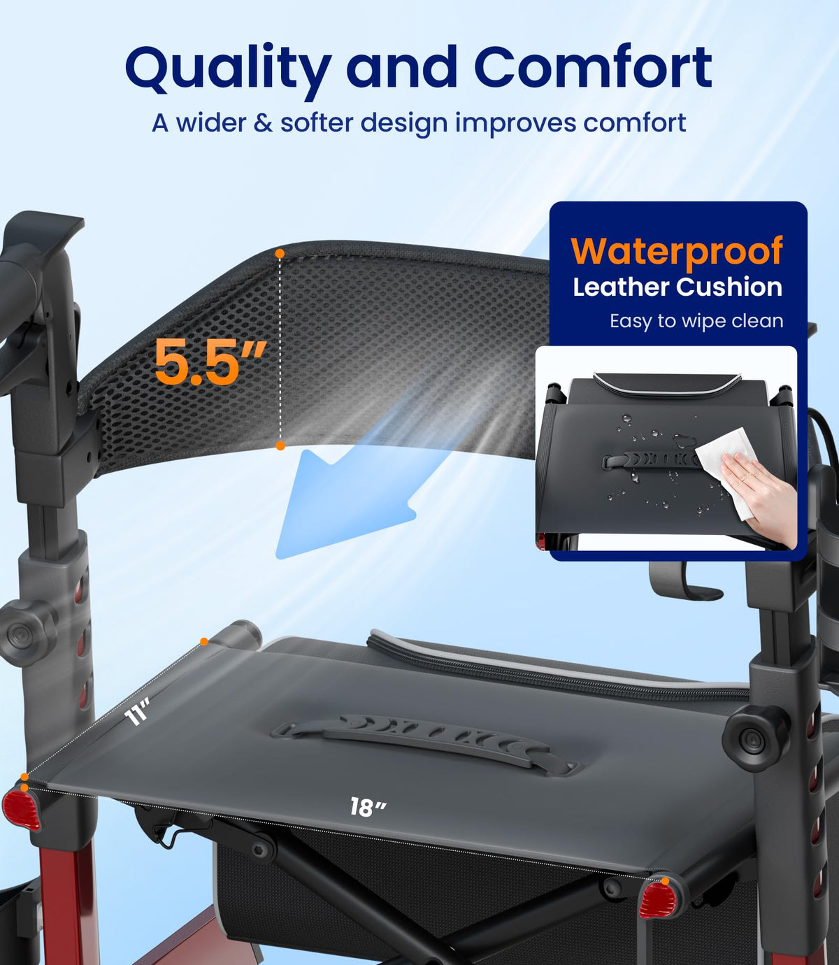 Walkers for Seniors with Seat Outdoor Rollator 12'' All Terrain I9114