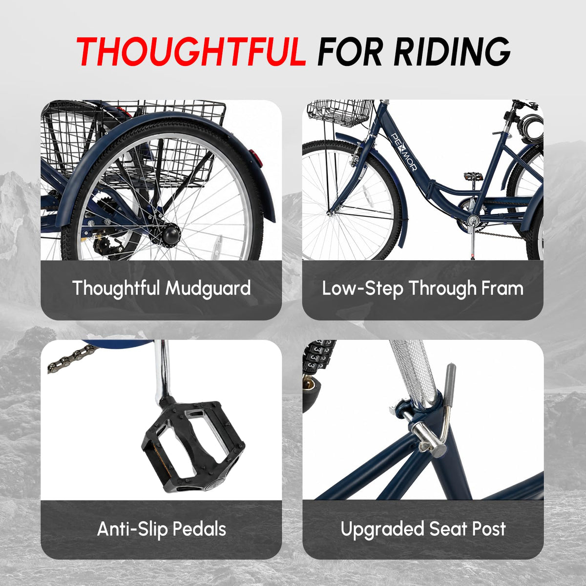 24/26 Inch 7 Speed Adult Tricycle with Folding Basket Y408