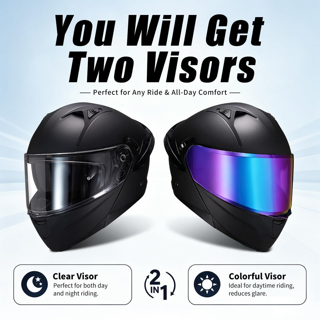 Modular Motorcycle Helmet Dual Visor Flip Up Full Face Matte Black XXL R42039