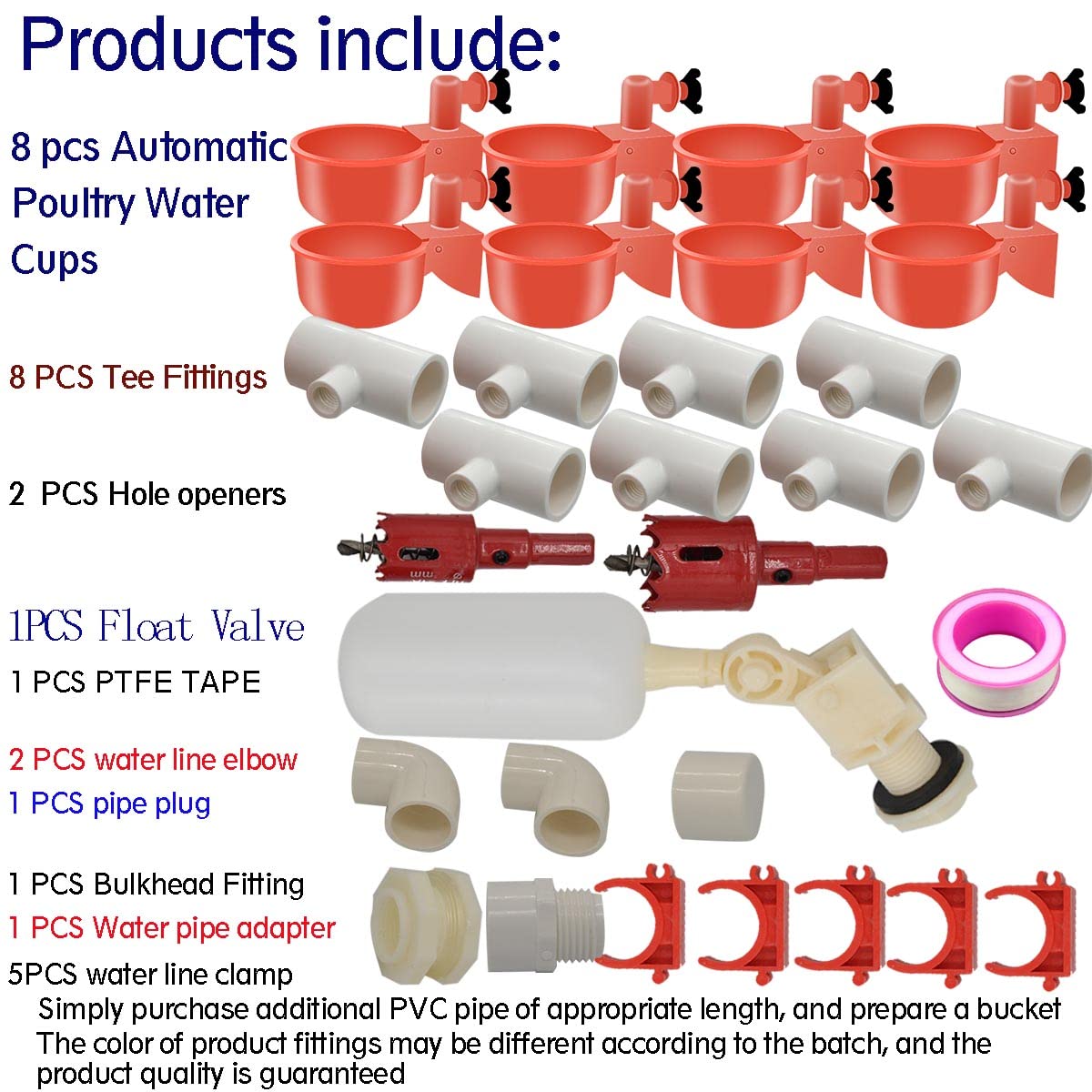 Automatic Chicken Nipple Waterer Cups and PVC Tee Fittings S303340