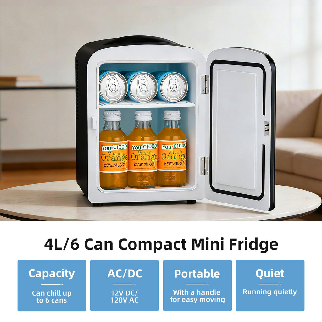 4L 6 Can Portable Mini Fridge Black C984311