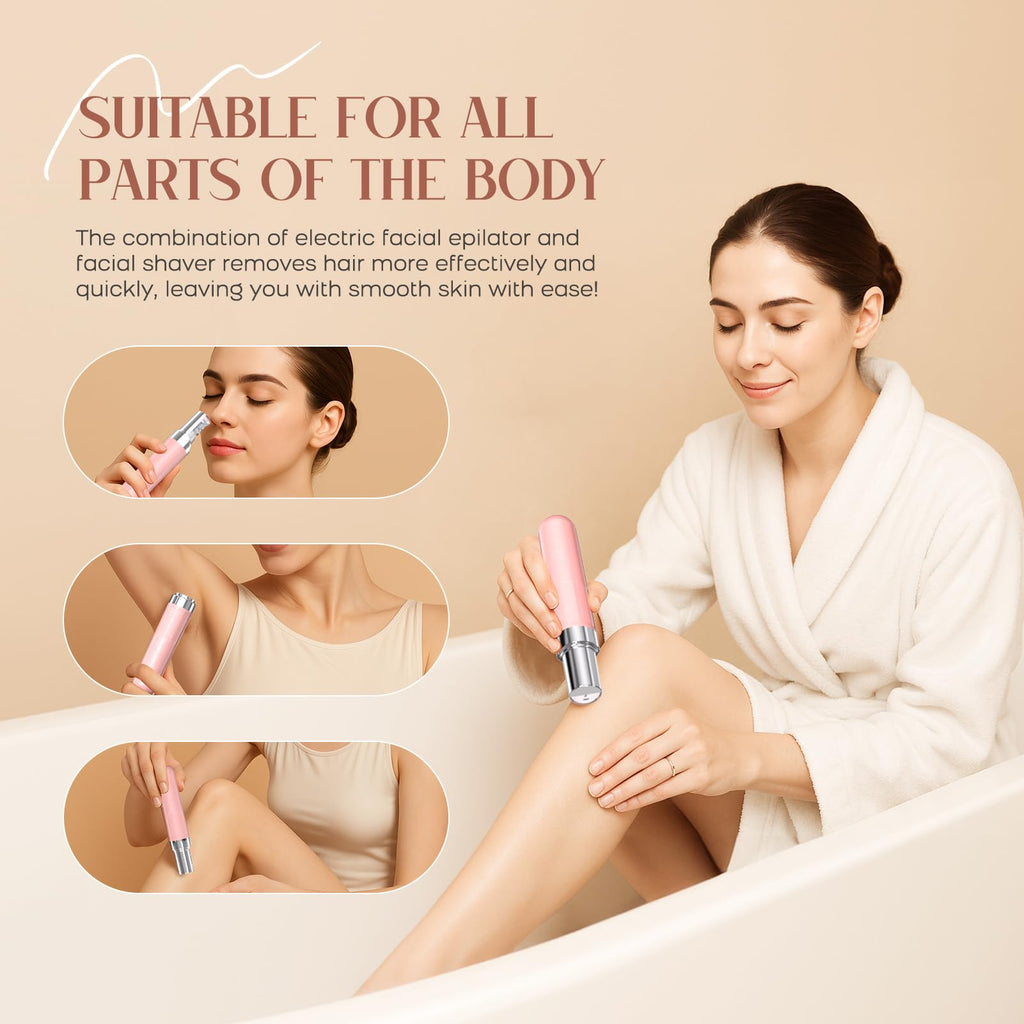 2-in-1 USB Rechargeable Electric Facial Hair Remover with LED Light B21298