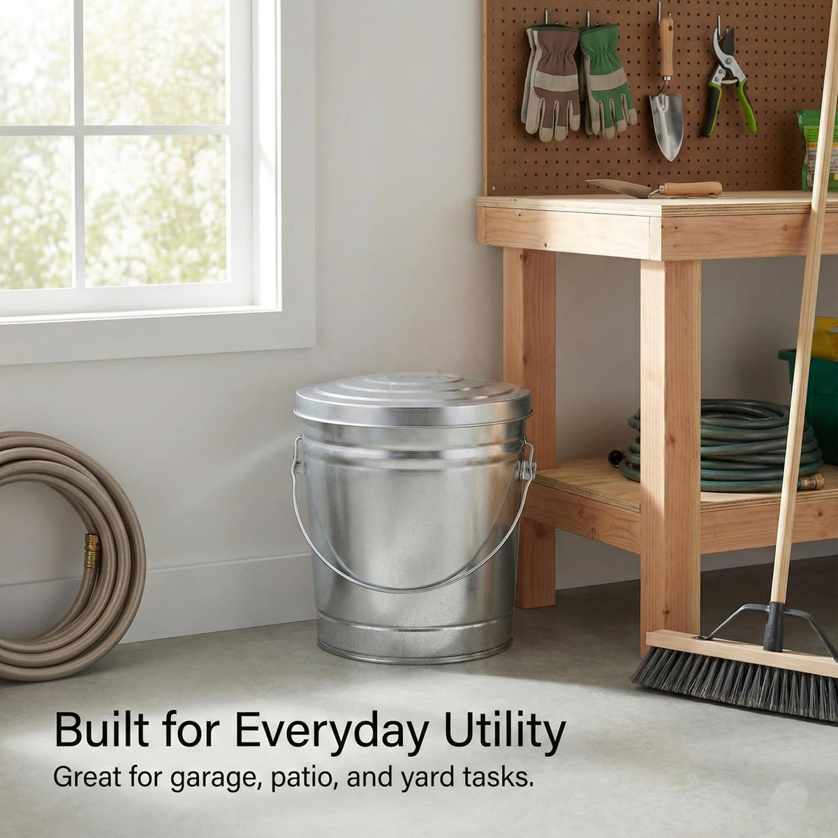 6 Gallon Galvanized Metal Trash Can with Locking Lid E362470