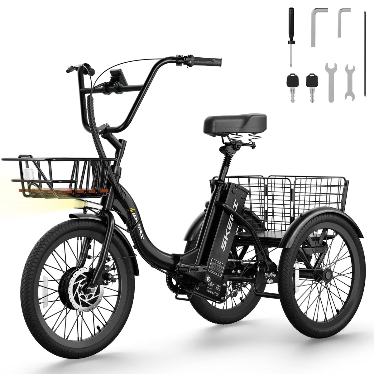 Peak 1000W 20" Folding Electric Trike with Removable Battery and Basket E474760