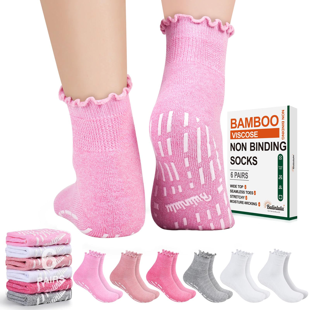 Non Slip Diabetic Socks for Women 6 Pairs Size 9-11 R75306