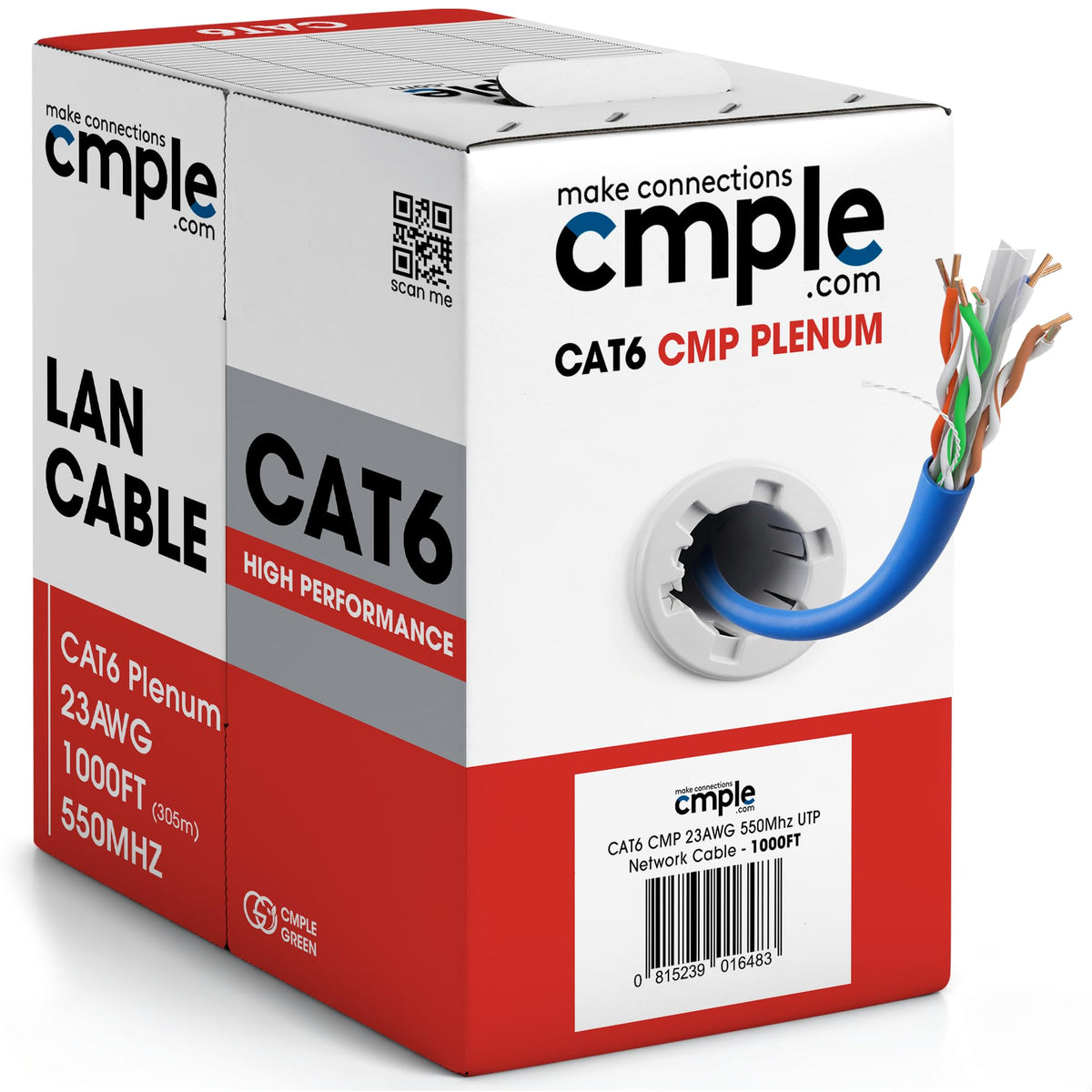Cat6 Plenum CMP 23AWG UTP Solid 1000ft Blue Ethernet Cable I7965