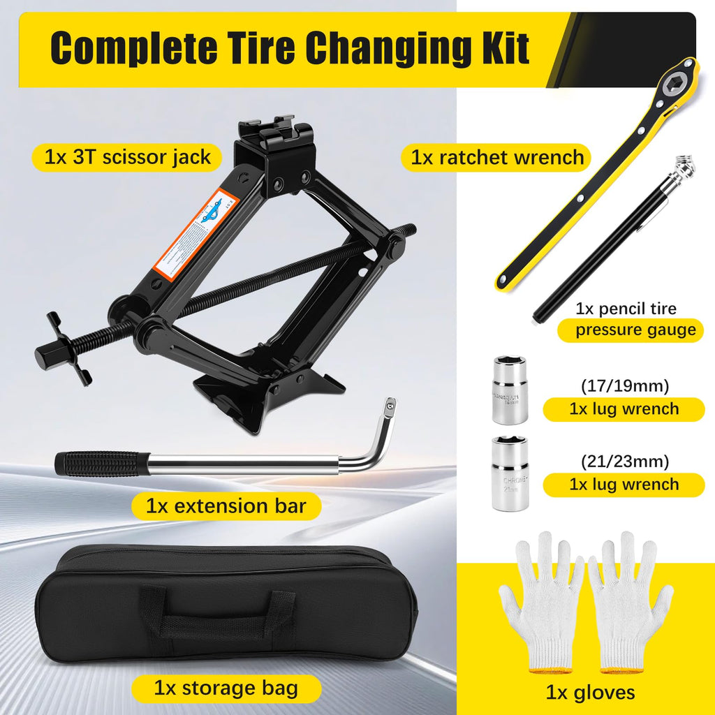 3 Ton Portable Scissor Car Jack with Wheel Wrench C126694