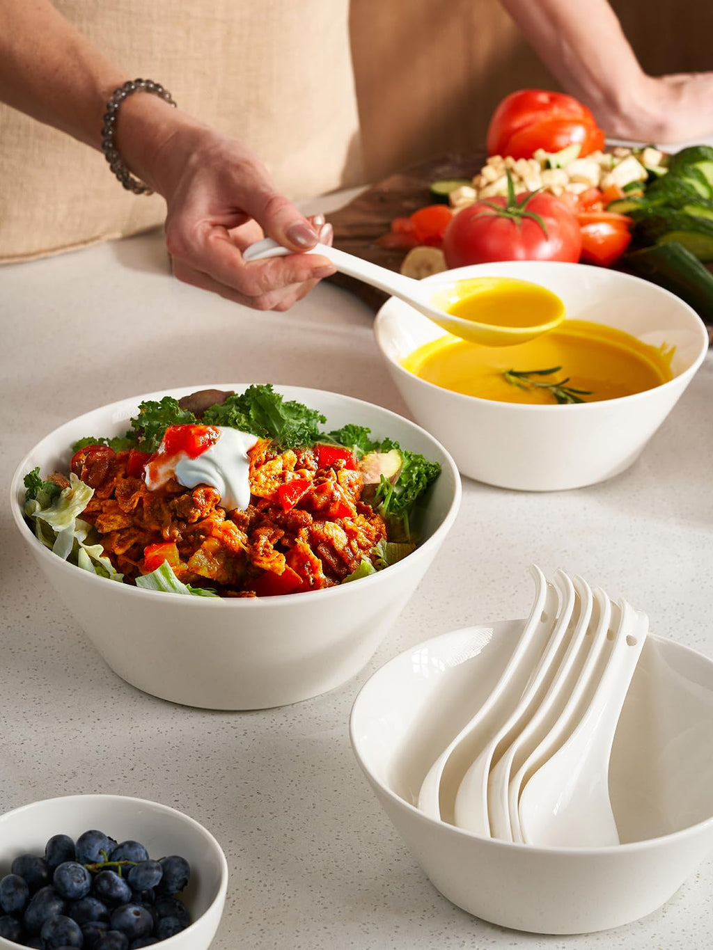 White Ceramic Soup Bowls Set of 4 M7791