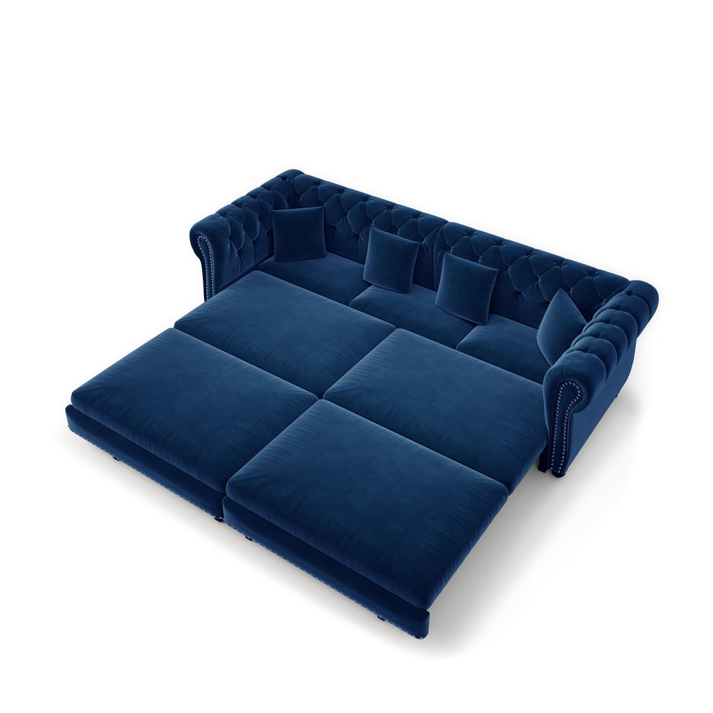 Blue Velvet Pull Out Sleeper Sofa Bed B6941