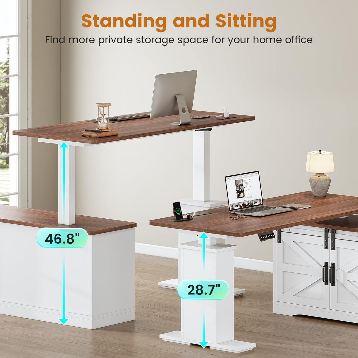 55 inch L Shaped Standing Desk with Storage Drawers M965
