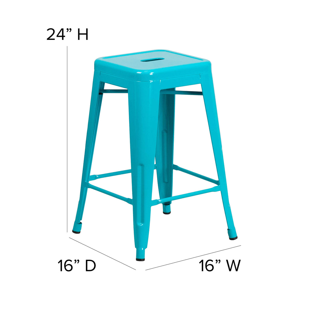 24" Teal Metal Backless Counter Height Stool A700