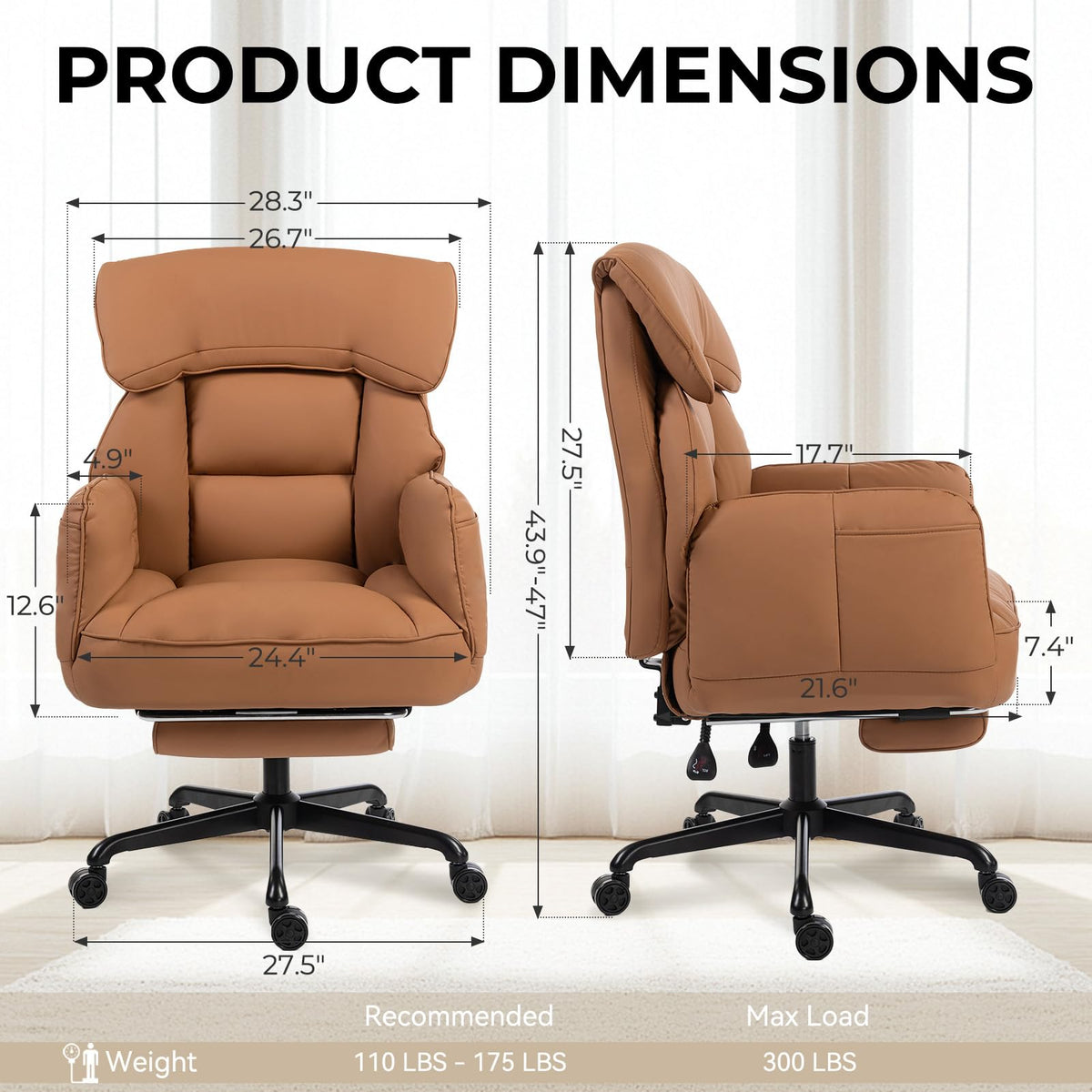 Brown Cross Legged Office Chair with Footrest and Metal Base C55527