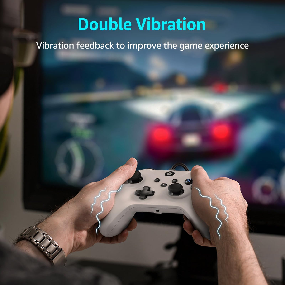 Wired Gamepad with Hall Effect Joysticks Turbo Dual Vibration 3.5mm Headphone Jack White 7.2ft G4561