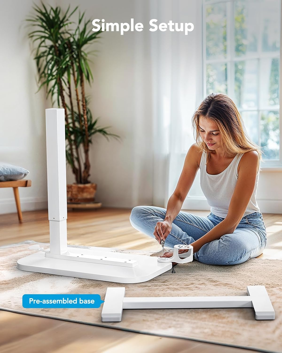 White Height-Adjustable Bedside Table with Wheels G837