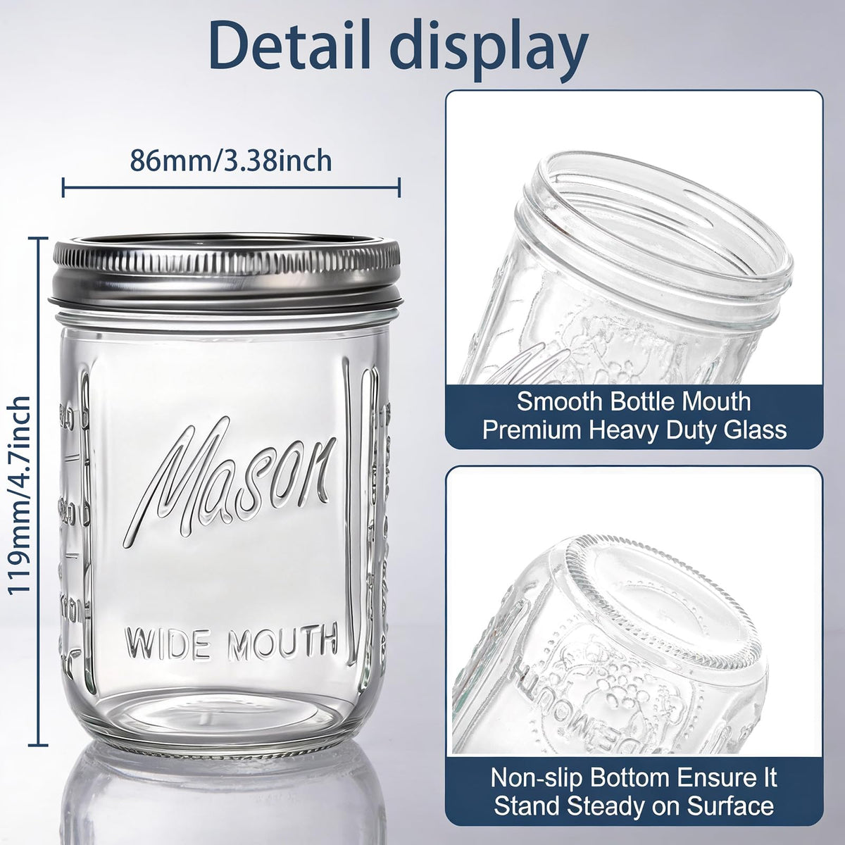 12 Pack 16 oz Wide Mouth Glass Mason Jars with Lids B66540