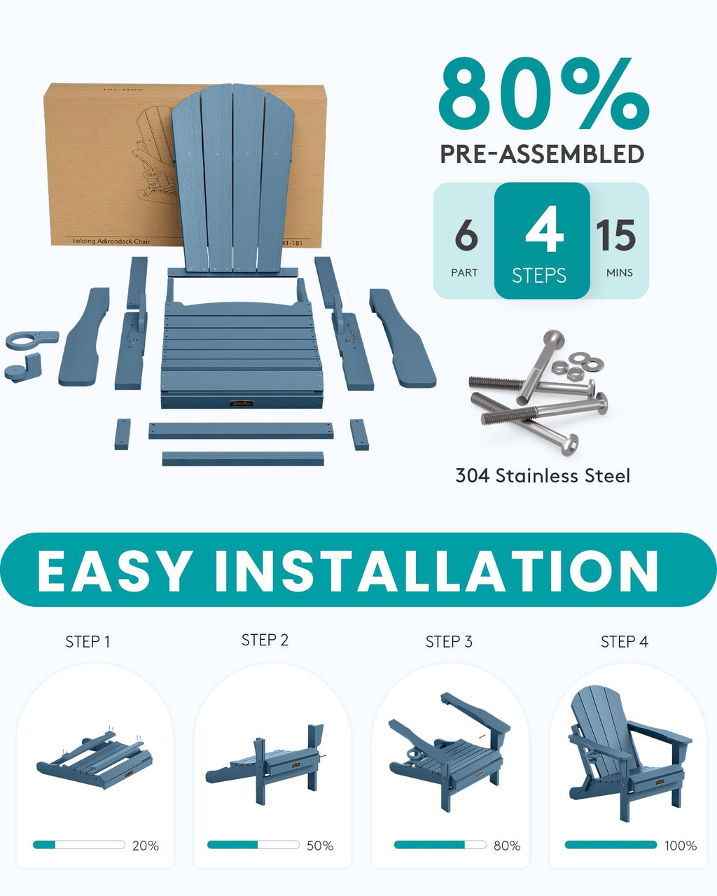 Folding Adirondack Chair Set of 2 with Cup Holder G721540