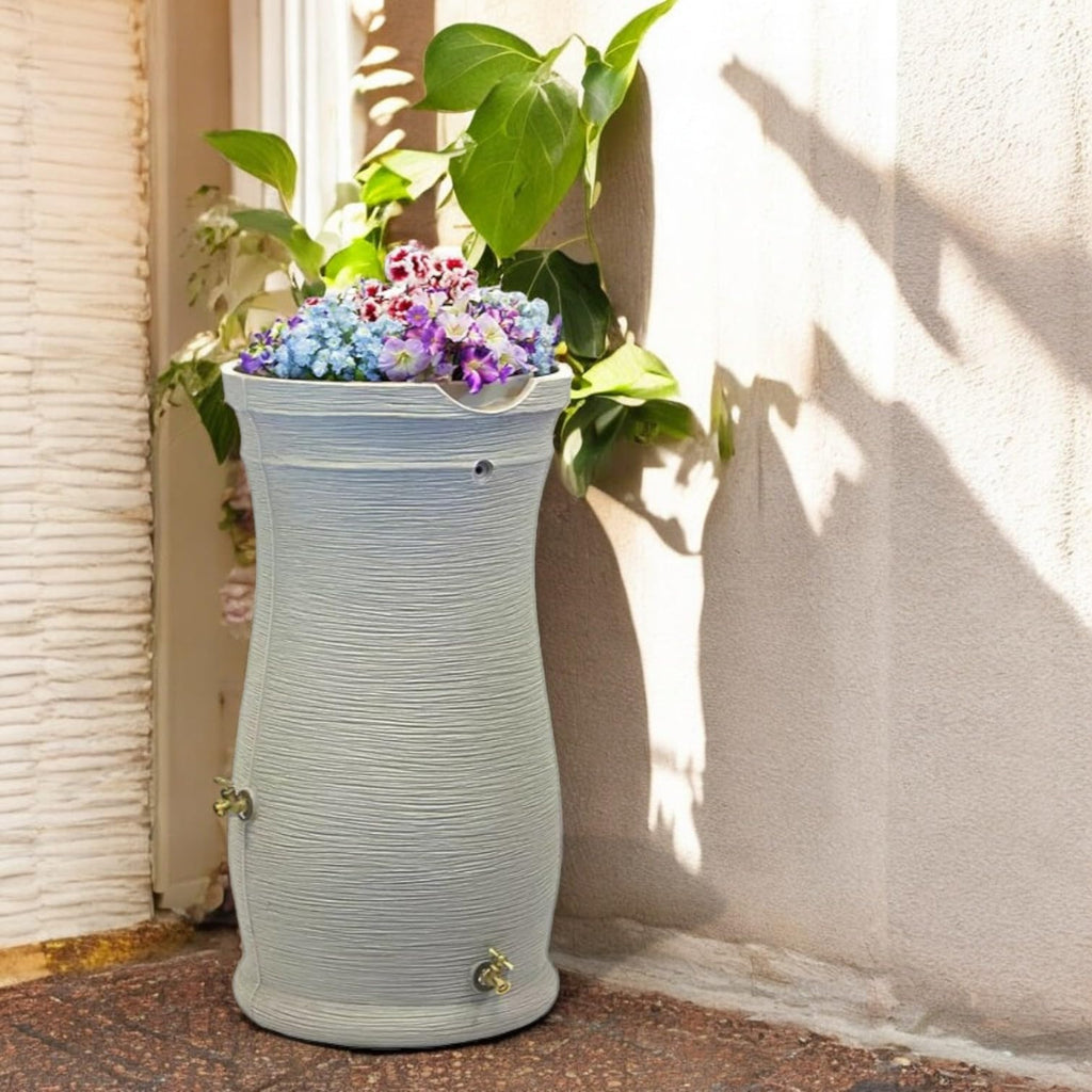 50 Gallon Gray Rain Barrel with Planter J4418
