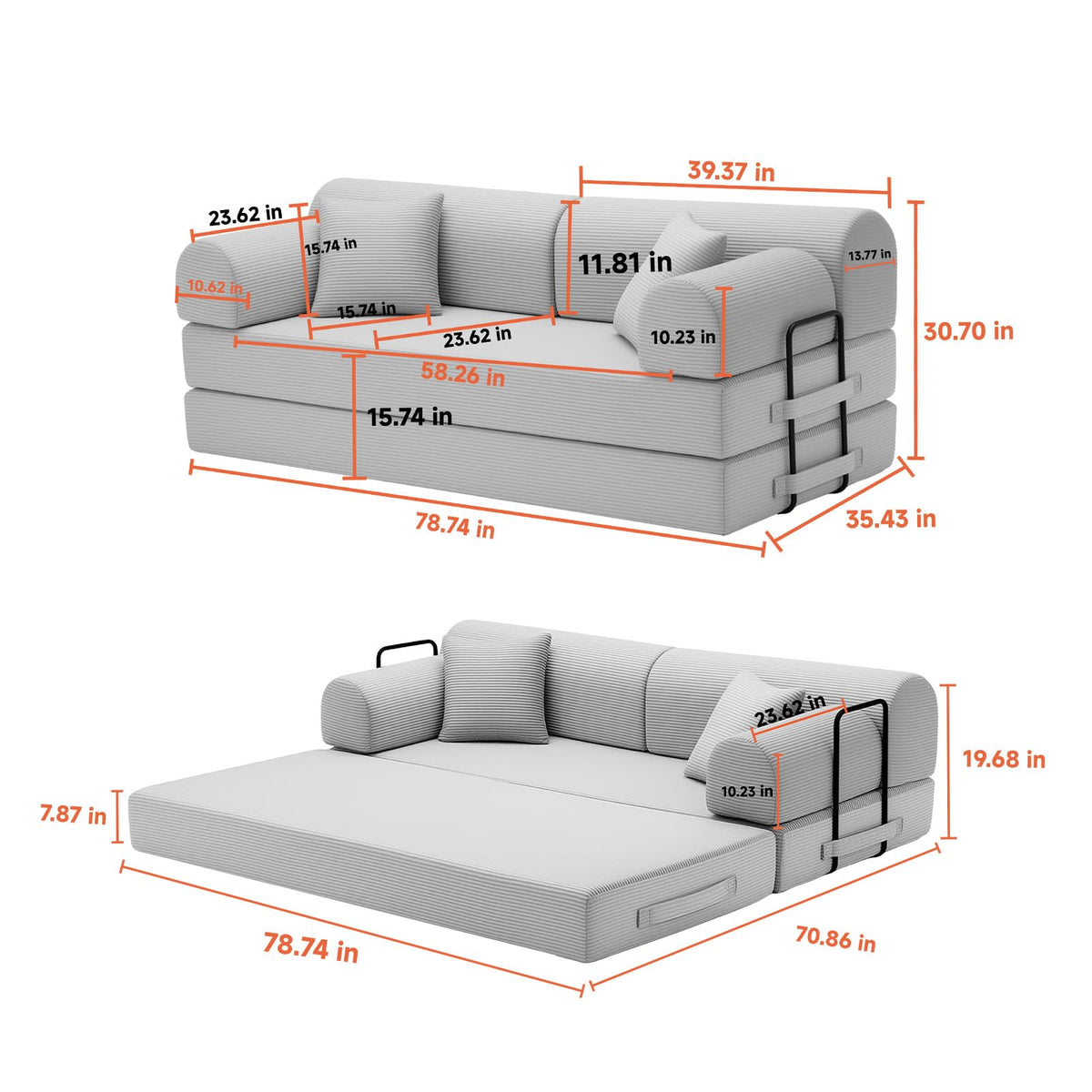 Light Gray Corduroy Convertible Sofa Bed G629