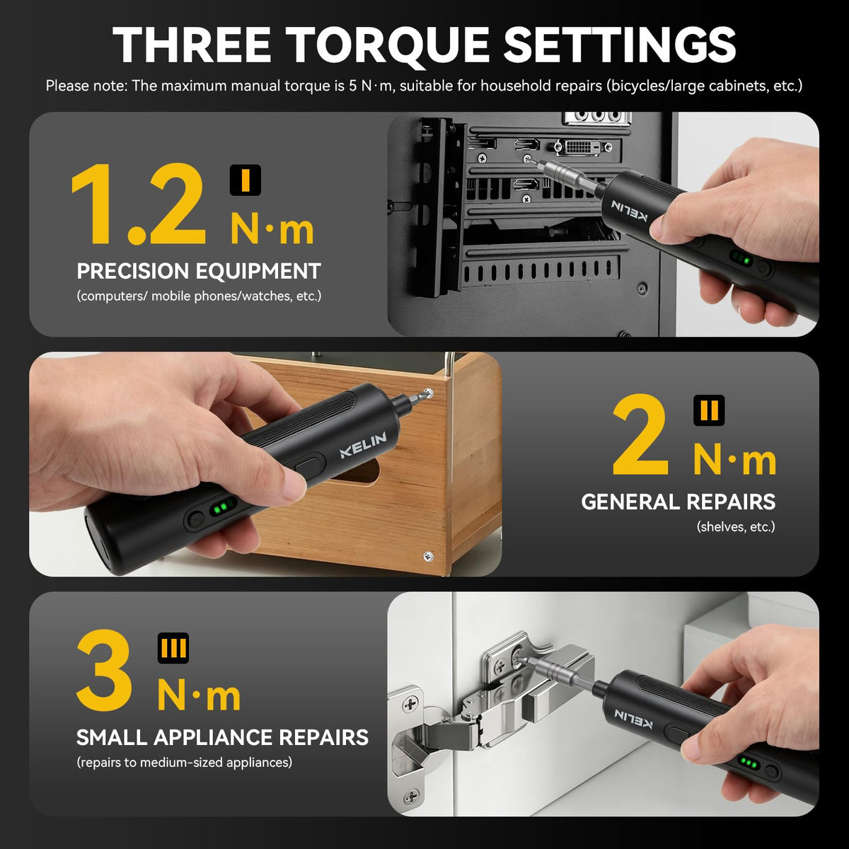Electric Screwdriver Set 3 Torque Levels S2 Steel Bits T46921