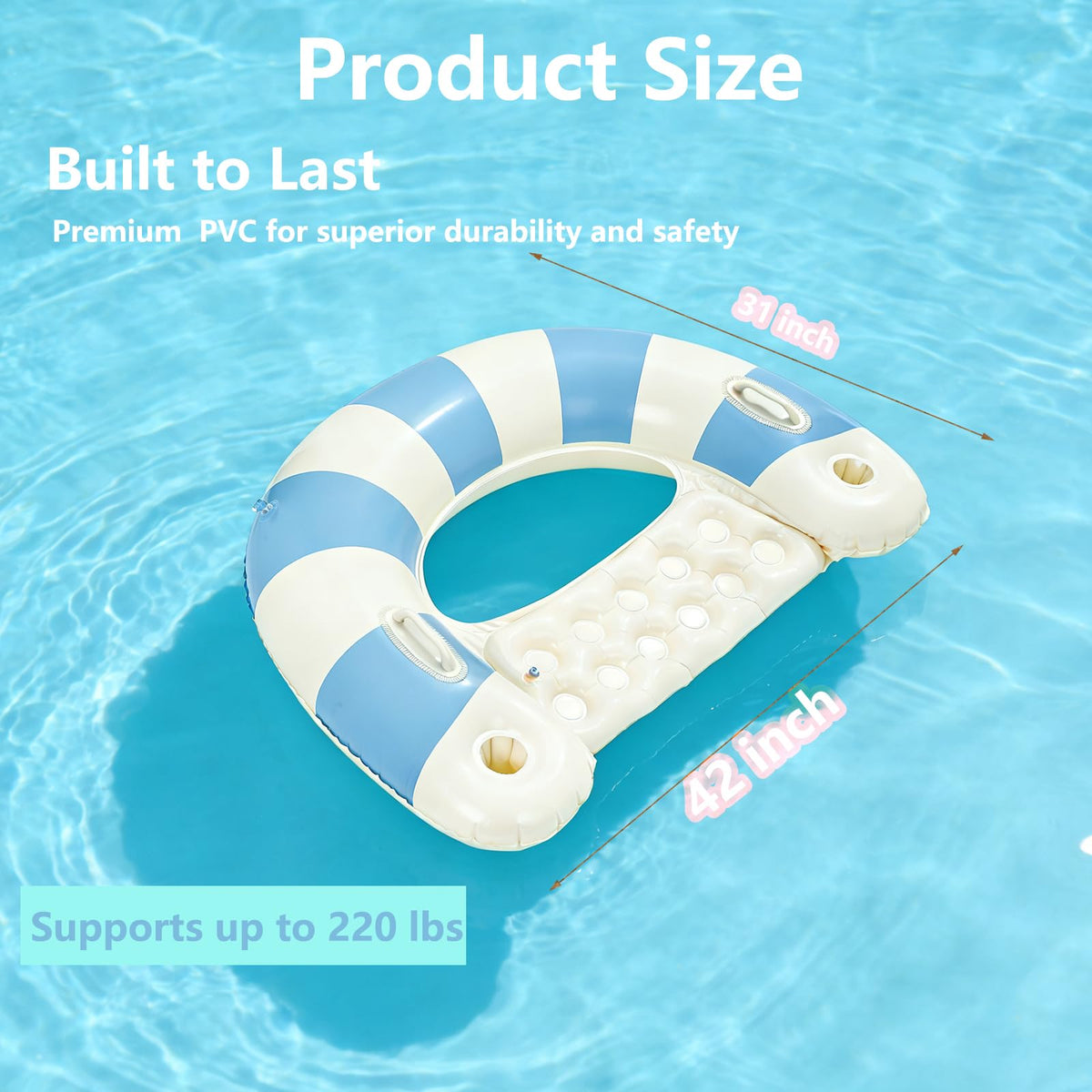 2 Pack Inflatable Pool Chairs with Cup Holders I3470