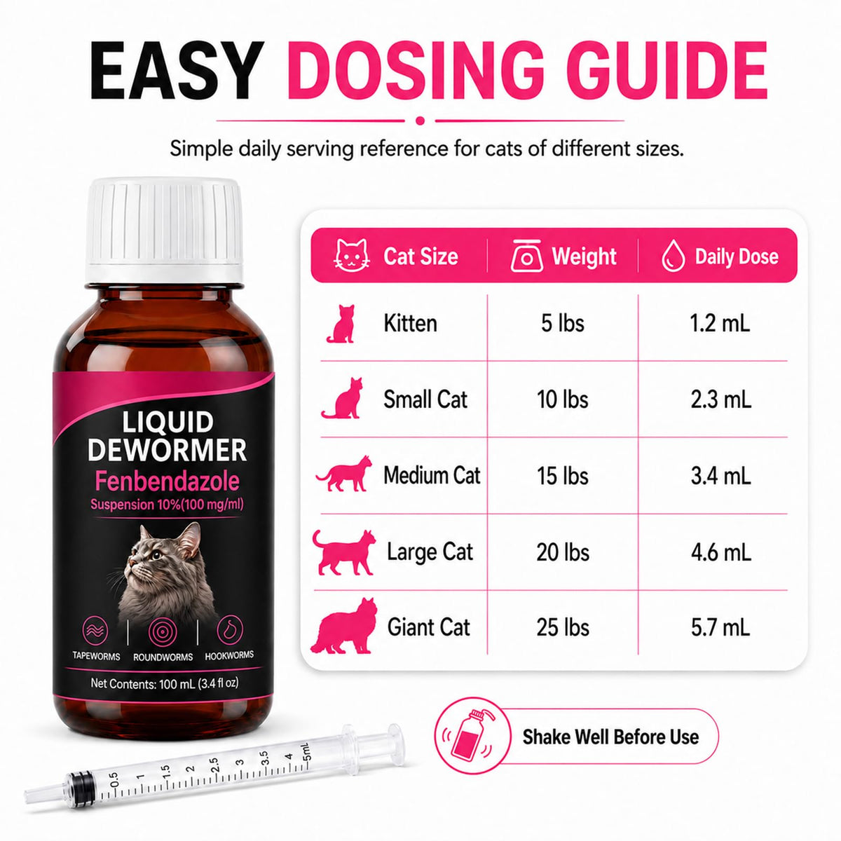Liquid Dewormer for Cats 100 mg/mL Oral Suspension H844