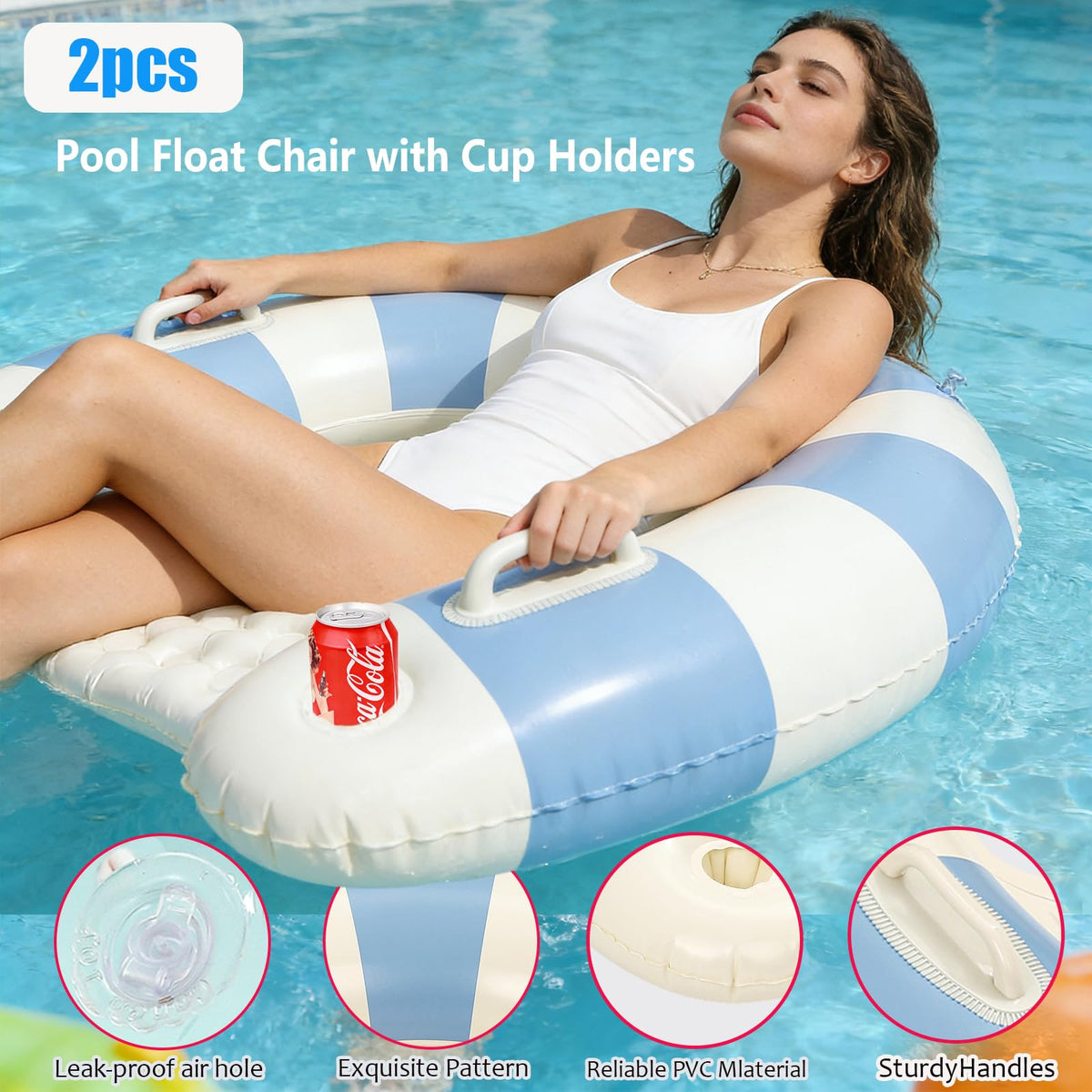 2 Pack Inflatable Pool Chairs with Cup Holders I3470