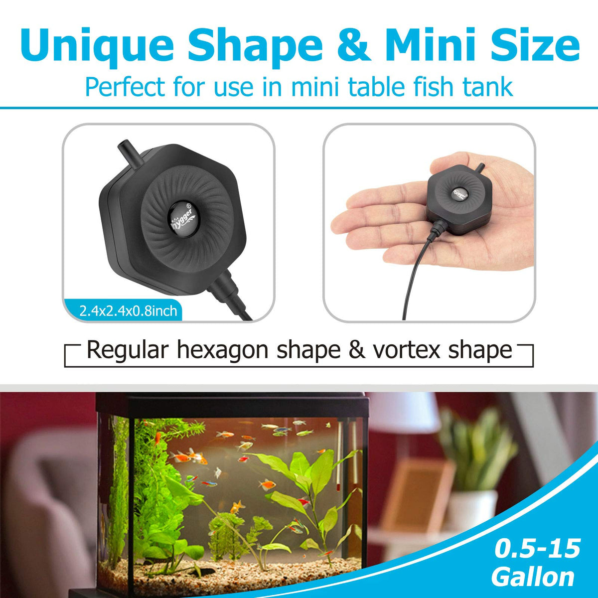 1.5W Mini Aquarium Air Pump with Air Tubing and Air Stone K9332