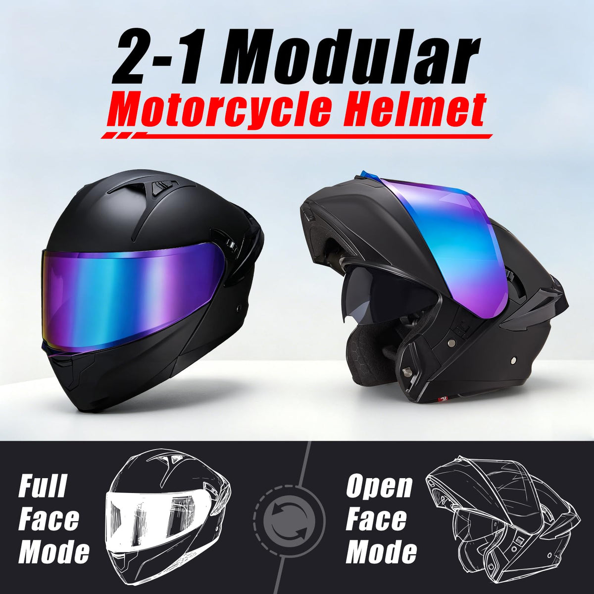 Modular Motorcycle Helmet Dual Visor Flip Up Full Face Matte Black XXL R42039