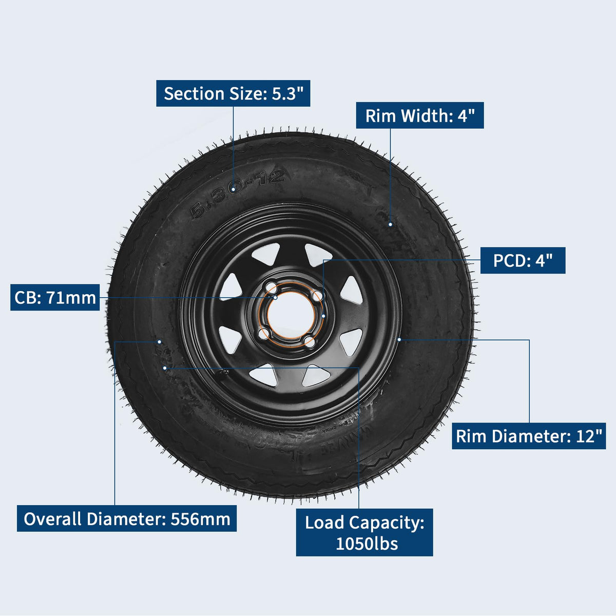 2-Pack Trailer Tire On Rim 5.30-12 4 Lug 12 in Wheels Load Range C Black N262786