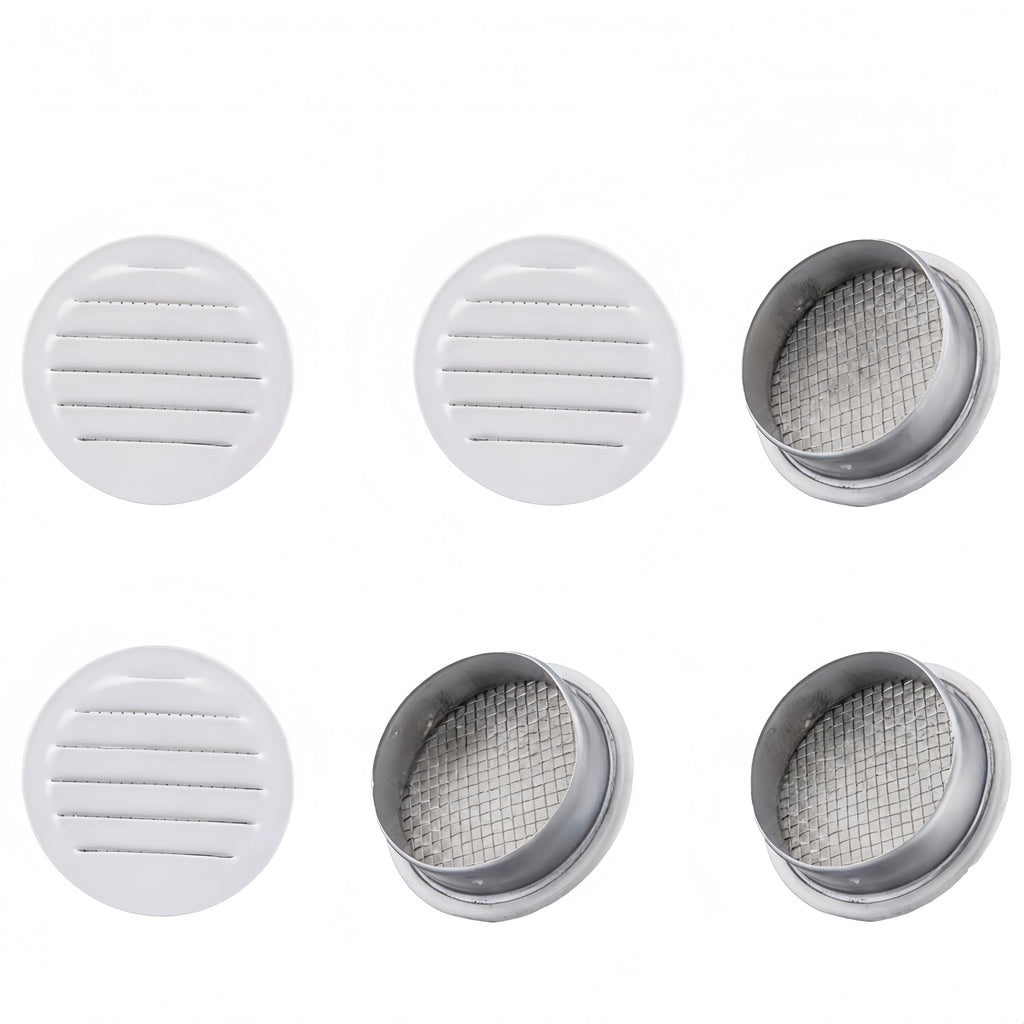 Round Aluminum Louver with Debris Screen, 2 Inches, White, 6-Pack F909906