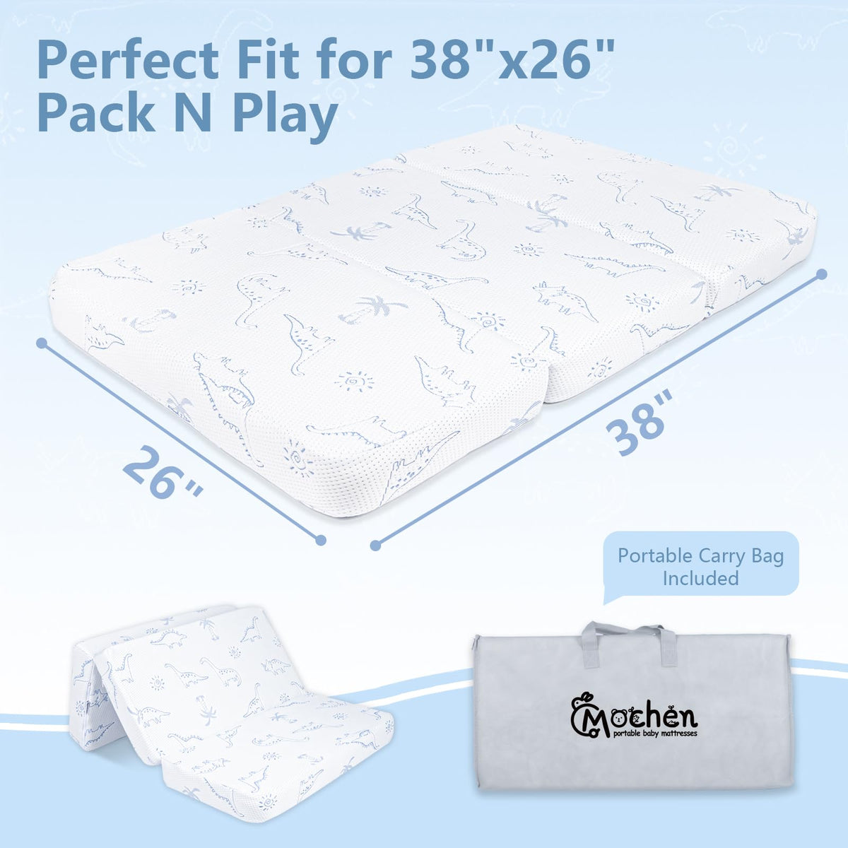 38x26 Trifold Dual-Sided Memory Foam Pack and Play Mattress T3174