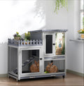 Wood Rabbit Hutch with Balcony on Wheels Q631054