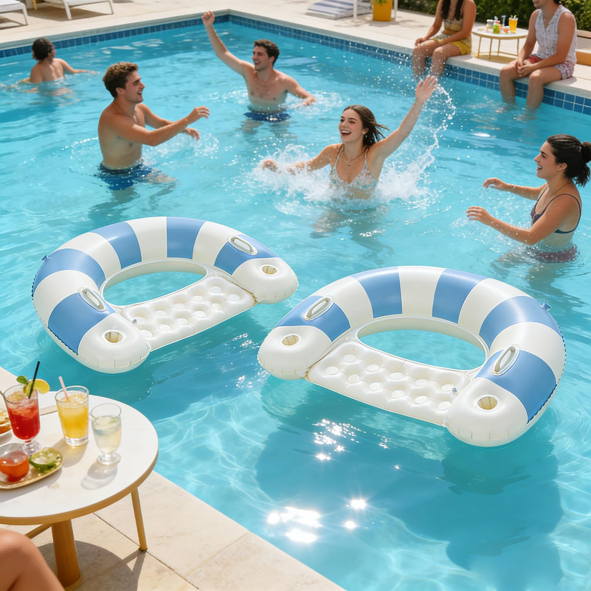 2 Pack Inflatable Pool Chairs with Cup Holders I3470