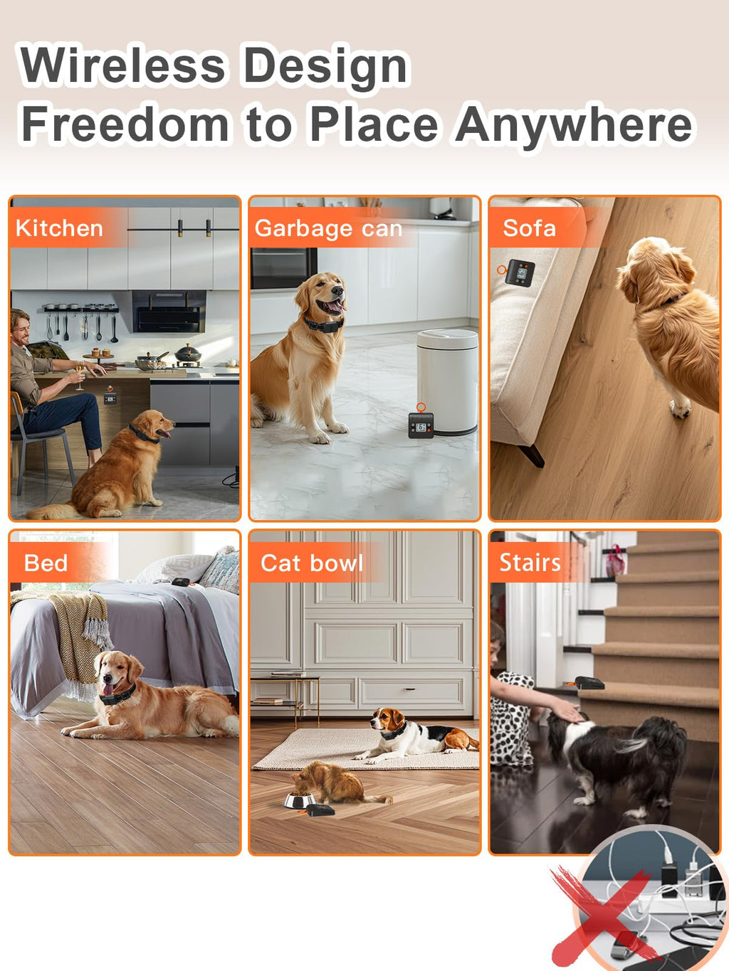 Wireless Rechargeable Indoor Pet Barrier with 6 Adjustable Range O64401