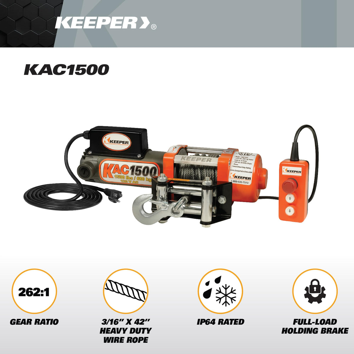 Electric Winch 110/120V AC with Remote 1500 lb. Capacity B84864