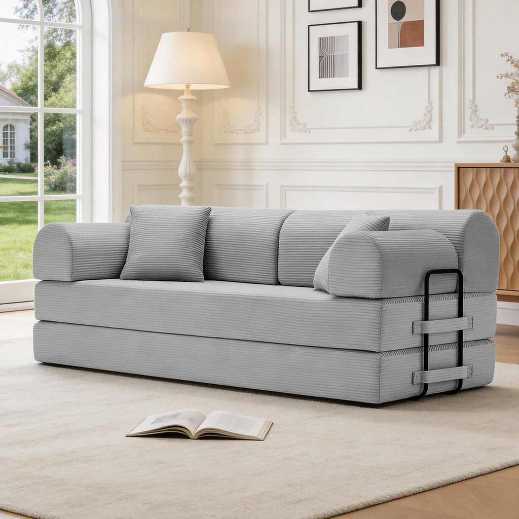 Light Gray Corduroy Convertible Sofa Bed G629