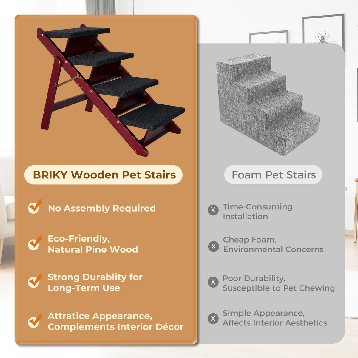 Foldable 4 Steps Wooden Dog Stairs R858