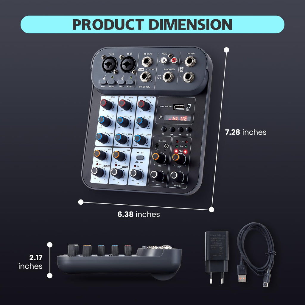 4 Channel DJ Audio Mixer with XLR 1/4" Interface A7164