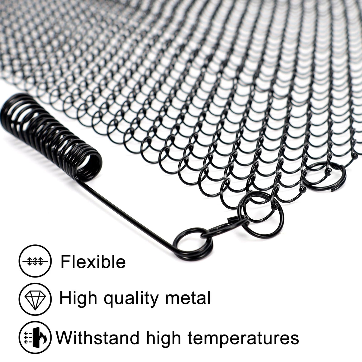 2 Pack Black Metal Fireplace Mesh Screen Curtain T1137