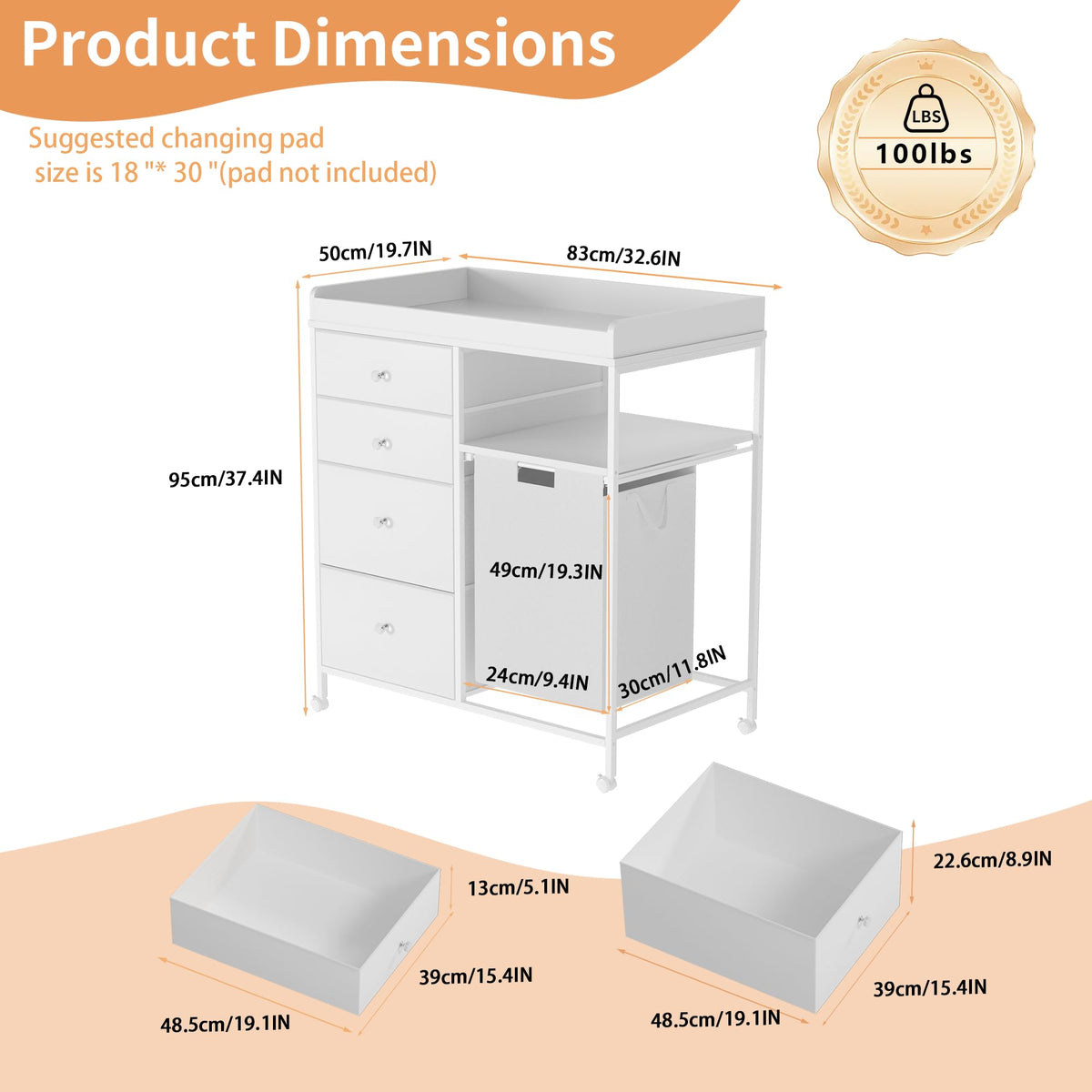 32.6" Baby Changing Station with 4 Wheels X94082