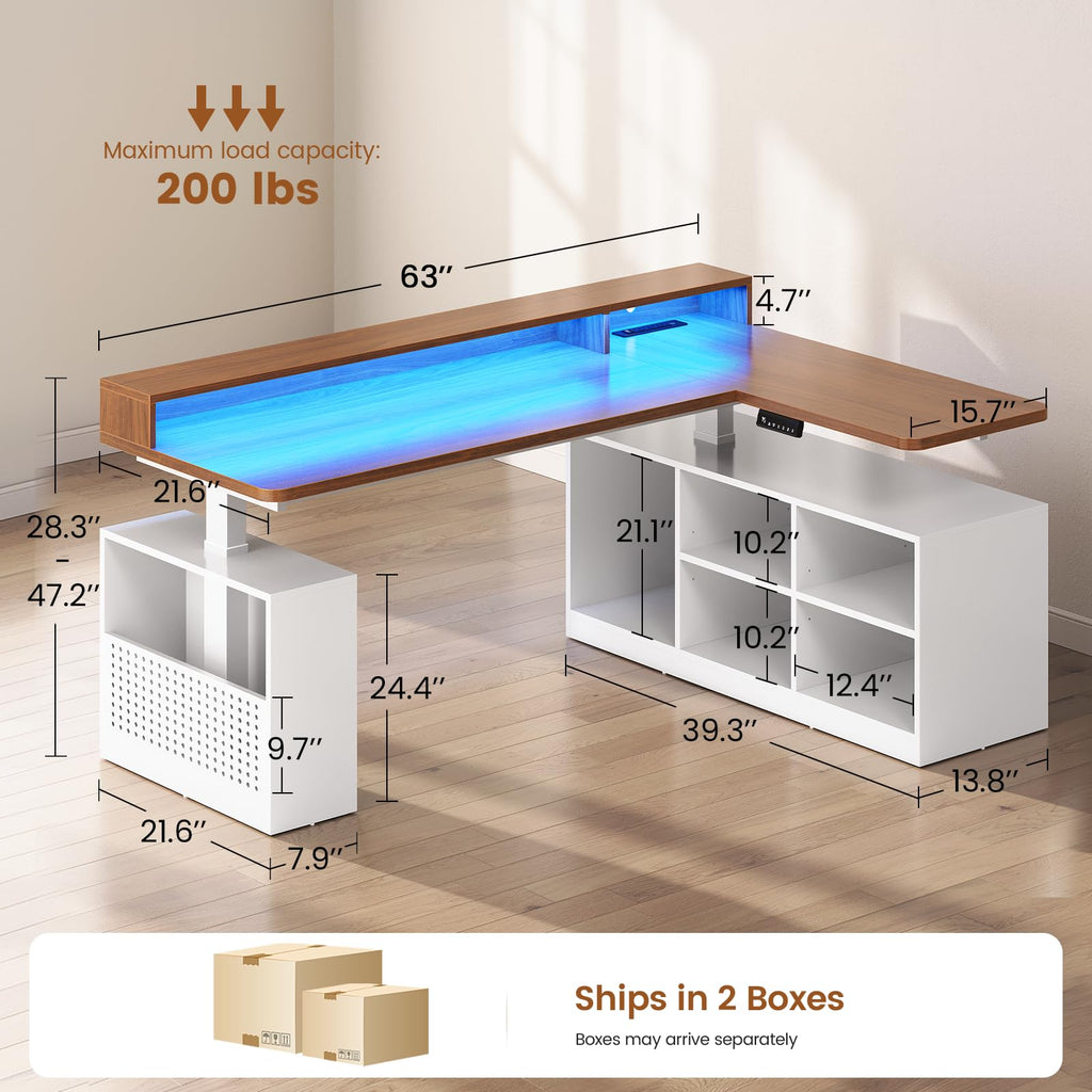 63" L Shaped Electric Standing Desk with Storage F950
