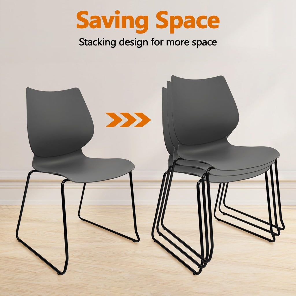Stacking Chairs with Metal Legs Set of 12, Grey H3157