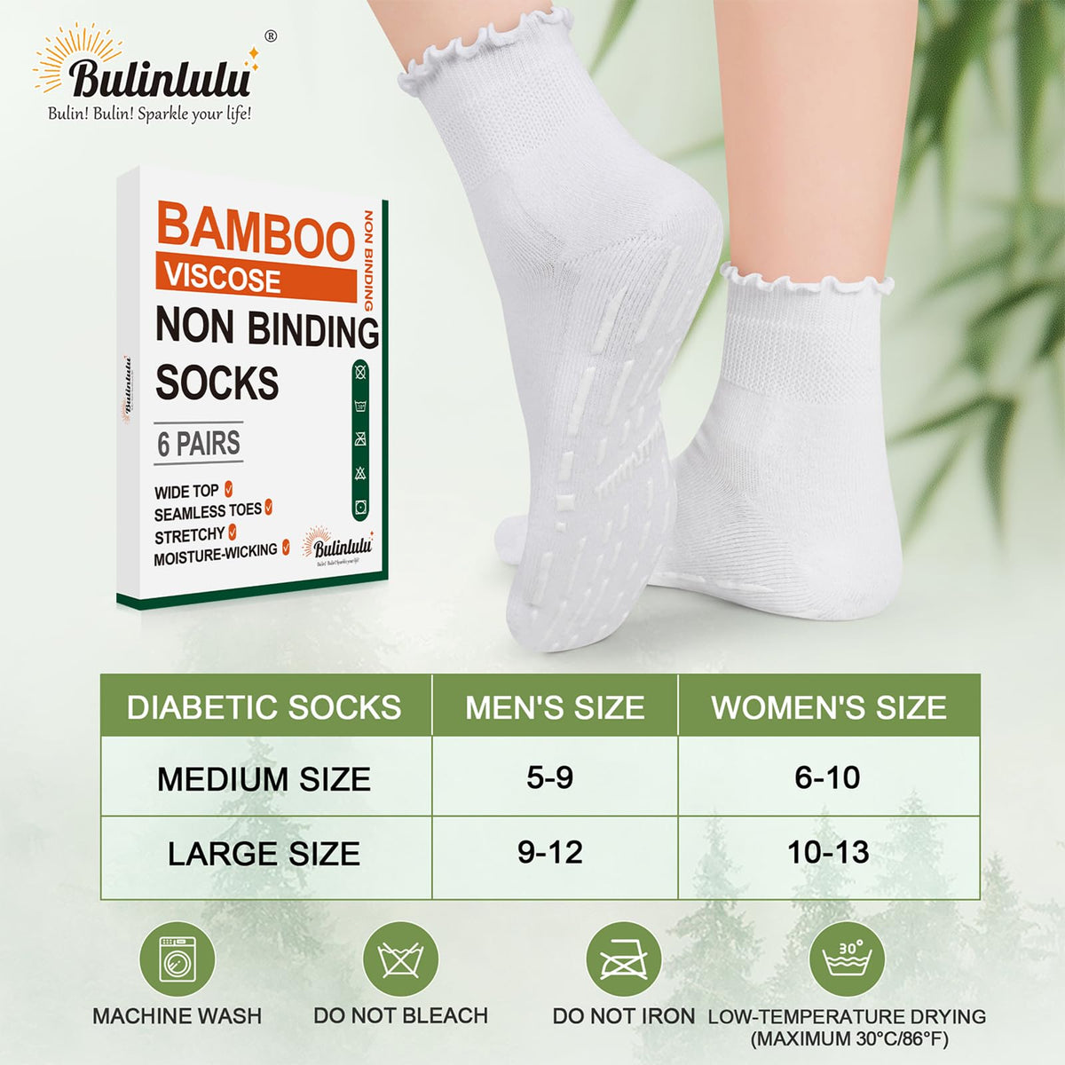 Non Slip Diabetic Socks for Women 6 Pairs Size 9-11 R75306
