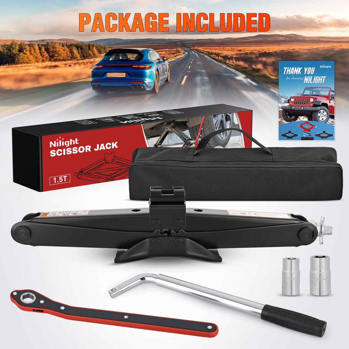 1.5 Ton Scissor Jack with Ratchet Lug Wrench F770820