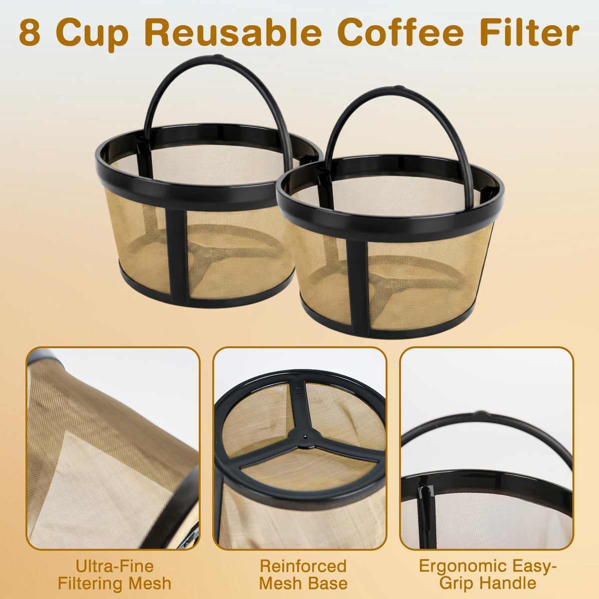 3 Pack Reusable 8-12 Cup Coffee Filter Basket C202764
